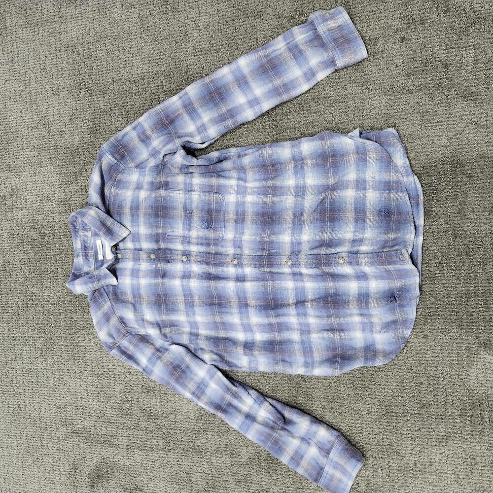American Eagle Button Up Shirt Oversize Multicolored Plaid Distressed Women’s M